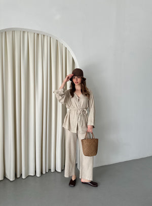 Natural %100 Pamuk Kemerli Gömlek Pantolon Takım