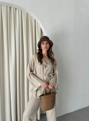 Natural %100 Pamuk Kemerli Gömlek Pantolon Takım