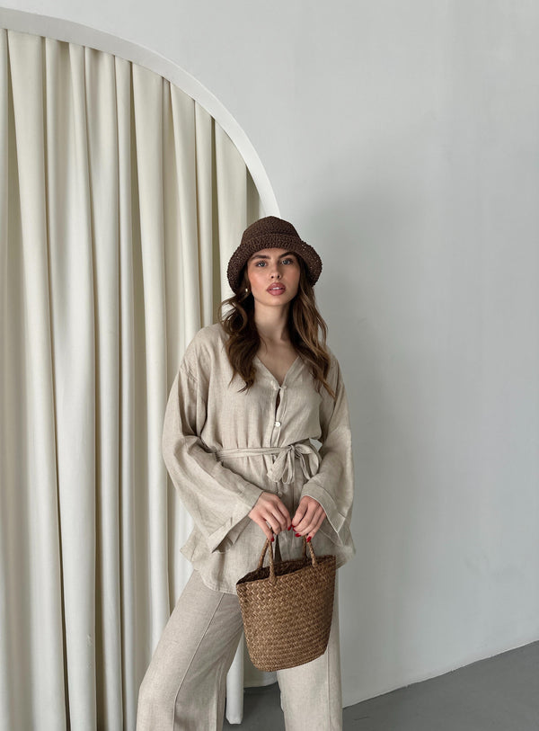 Natural %100 Pamuk Kemerli Gömlek Pantolon Takım