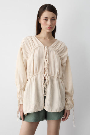 Natural %100 Pamuk Kolu Lastikli Müslin Gömlek