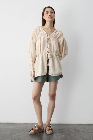 Natural %100 Pamuk Kolu Lastikli Müslin Gömlek