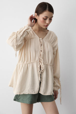 Natural %100 Pamuk Kolu Lastikli Müslin Gömlek