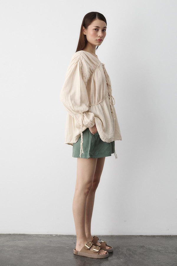 Natural %100 Pamuk Kolu Lastikli Müslin Gömlek