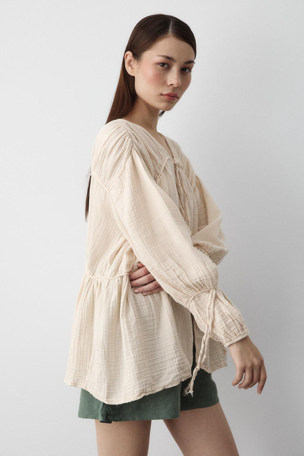 Natural %100 Pamuk Kolu Lastikli Müslin Gömlek