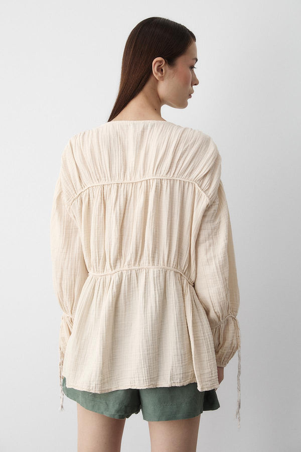 Natural %100 Pamuk Kolu Lastikli Müslin Gömlek