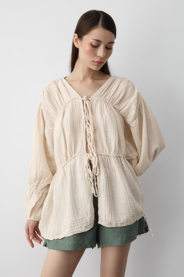 Natural %100 Pamuk Kolu Lastikli Müslin Gömlek