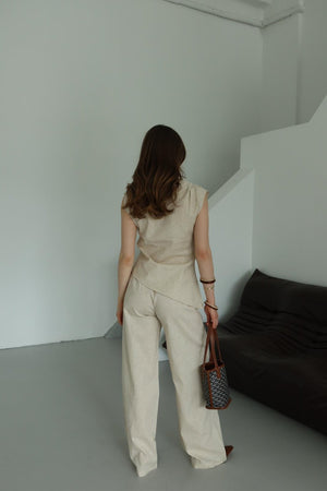 Natural Asimetrik Bluz Pantolon Takım