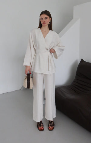 Natural Bağlamalı Kimono Takım