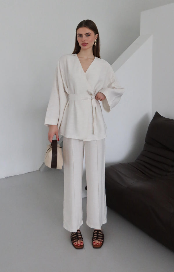 Natural Bağlamalı Kimono Takım