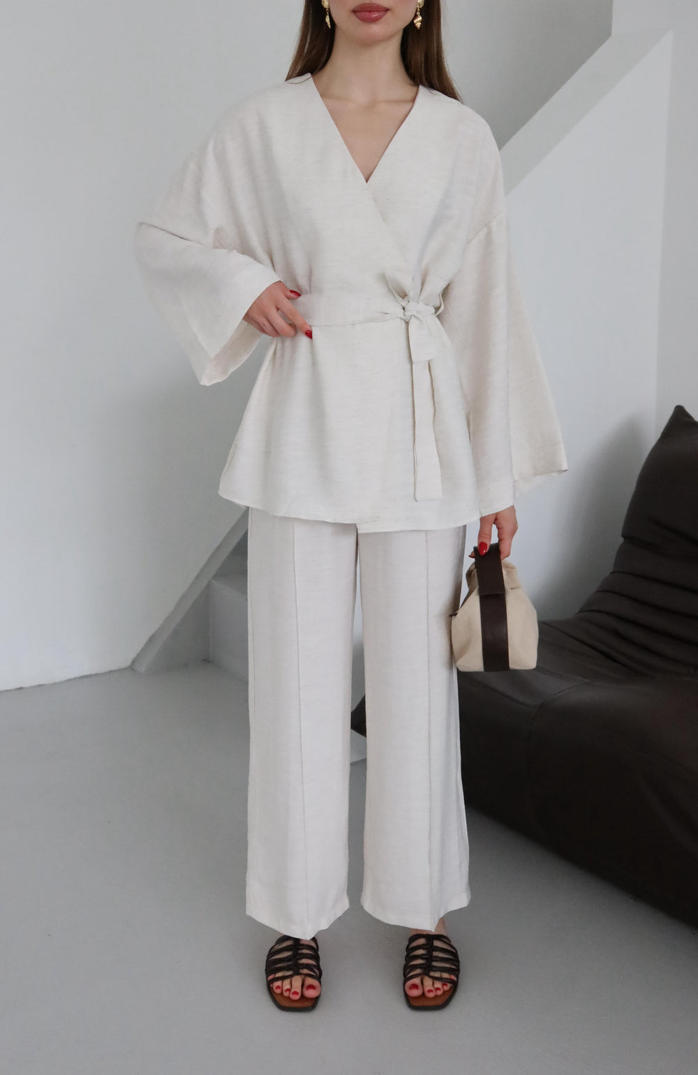Natural Bağlamalı Kimono Takım