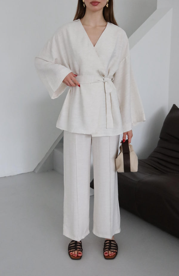 Natural Bağlamalı Kimono Takım