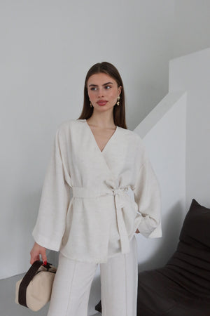 Natural Bağlamalı Kimono Takım