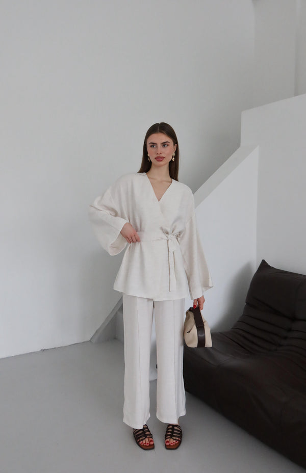 Natural Bağlamalı Kimono Takım