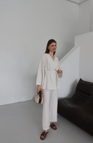 Natural Bağlamalı Kimono Takım