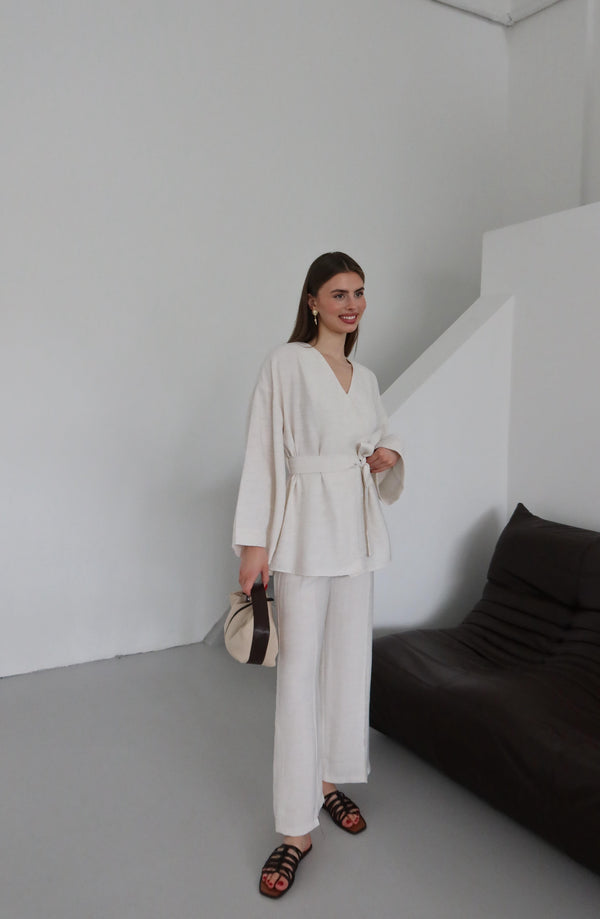 Natural Bağlamalı Kimono Takım