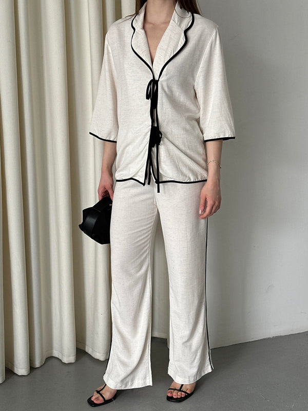 Natural - Siyah Biyeli Bluz Pantolon Takım