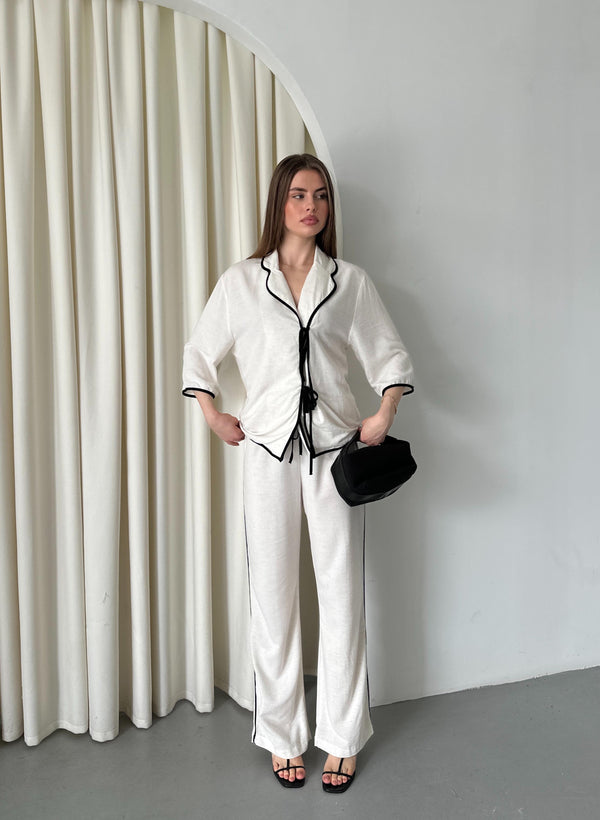 Natural - Siyah Biyeli Bluz Pantolon Takım