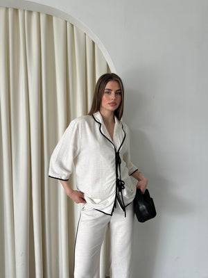 Natural - Siyah Biyeli Bluz Pantolon Takım