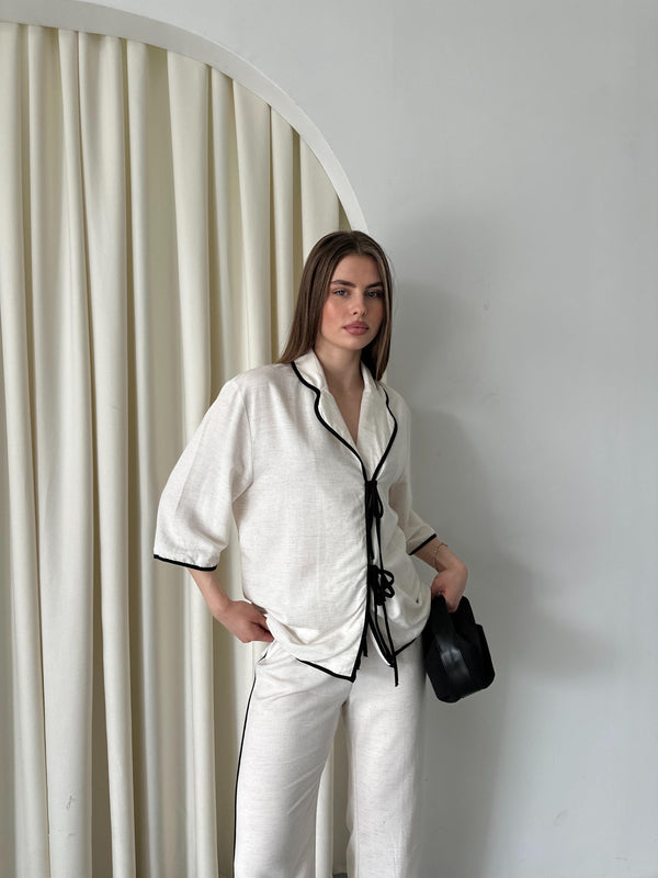 Natural - Siyah Biyeli Bluz Pantolon Takım