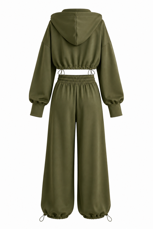 Haki Crop Üçlü Takım - 3223