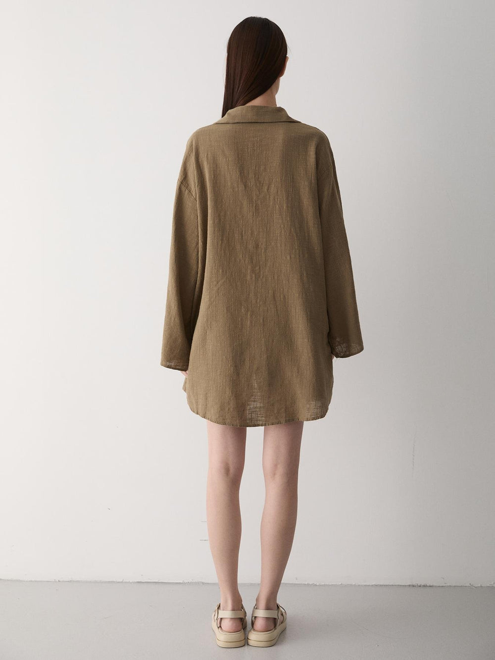 Olive %100 Pamuk Keten Bağcık Detaylı Kimono Bluz