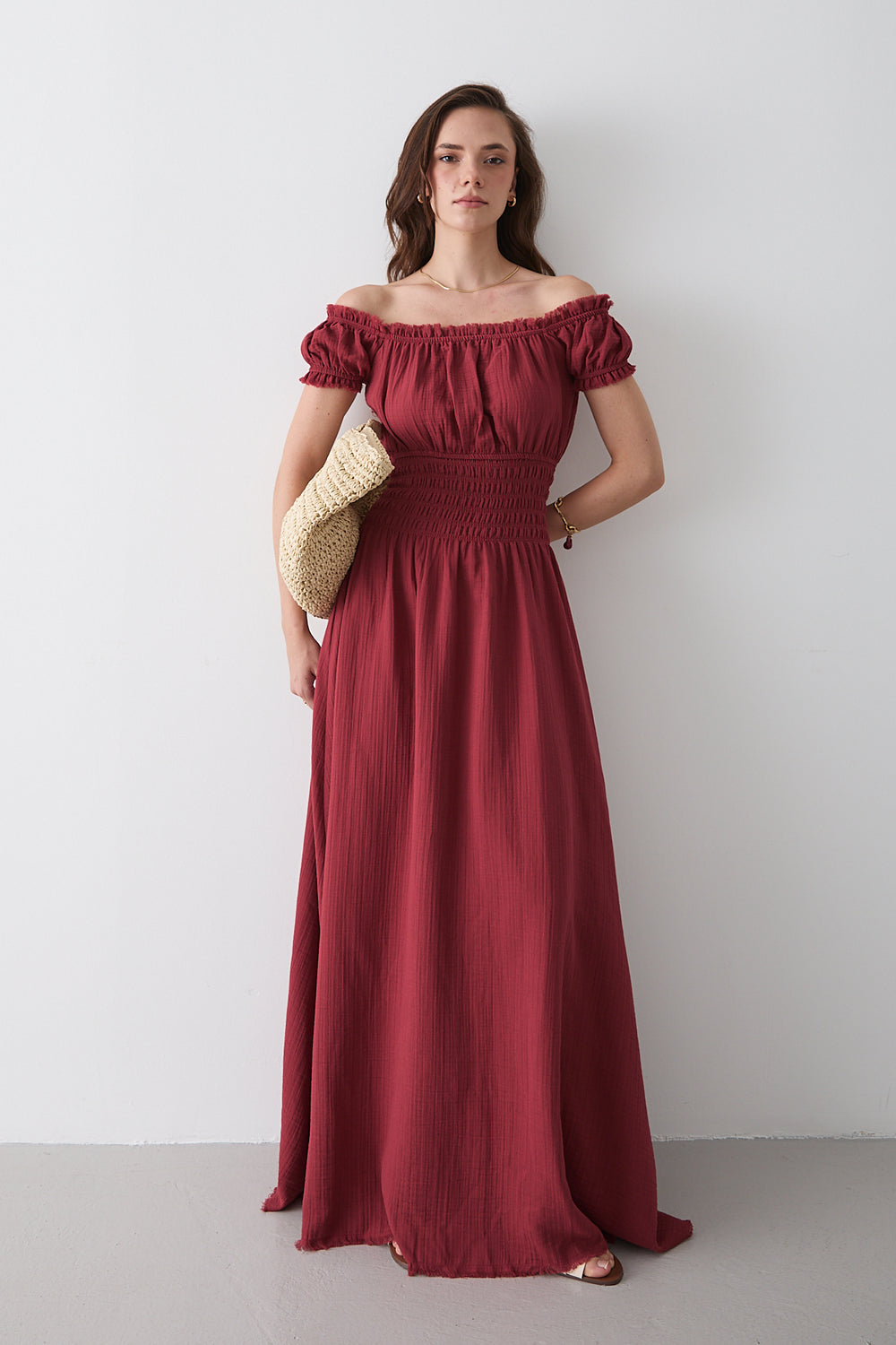 Kiremit Büzgülü Elbise - 2002