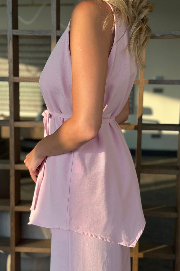 Pembe Asimetrik Bluz Pantolon Takım - 8784