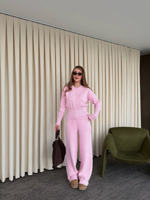 Pembe Çıtçıt Düğmeli Triko Takım - 904