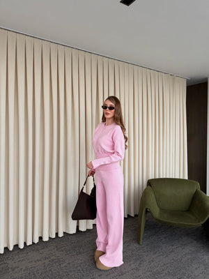 Pembe Çıtçıt Düğmeli Triko Takım - 904