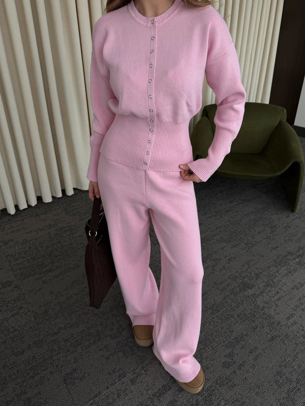 Pembe Çıtçıt Düğmeli Triko Takım - 904