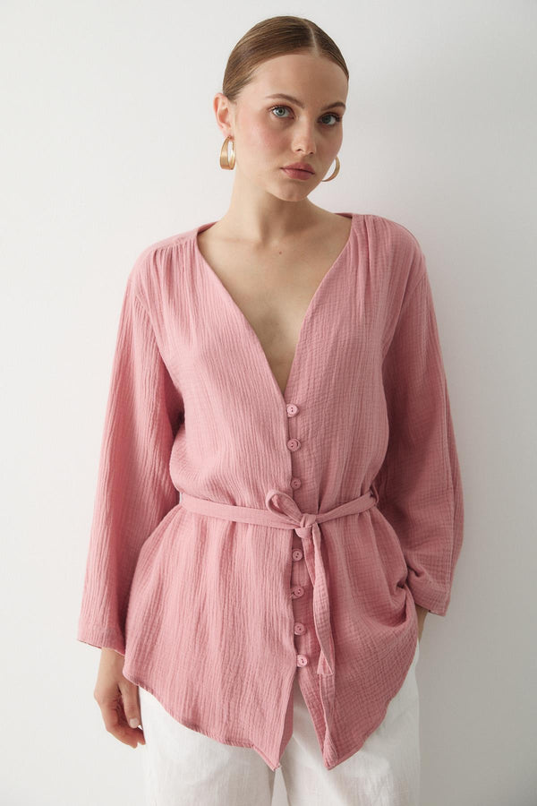 Pembe Çok Düğmeli Kimono
