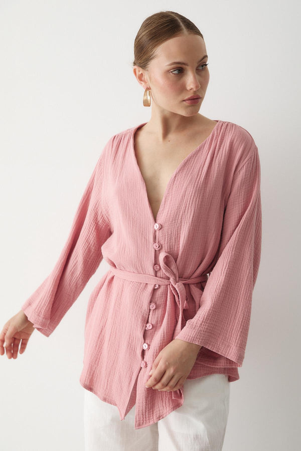 Pembe Çok Düğmeli Kimono
