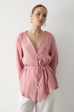 Pembe Çok Düğmeli Kimono