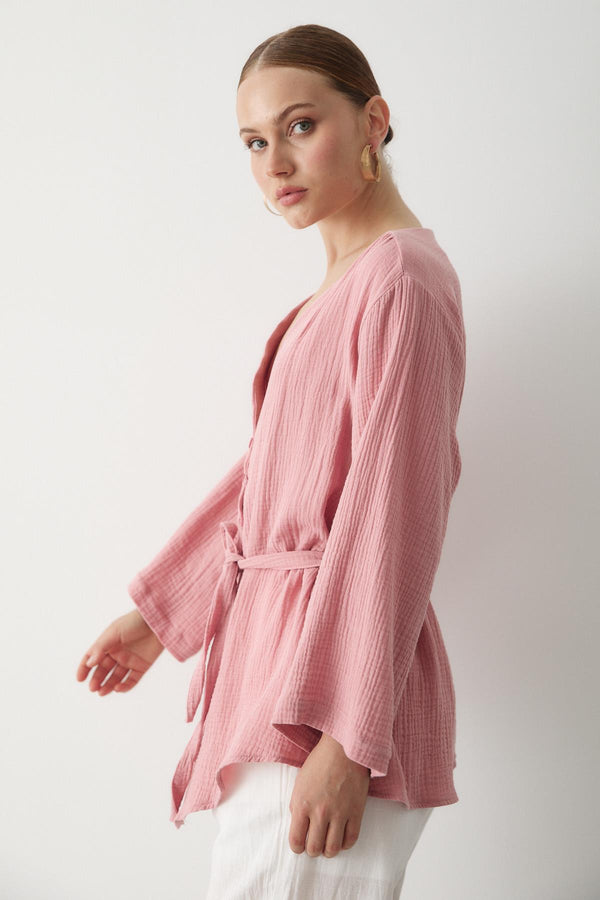Pembe Çok Düğmeli Kimono
