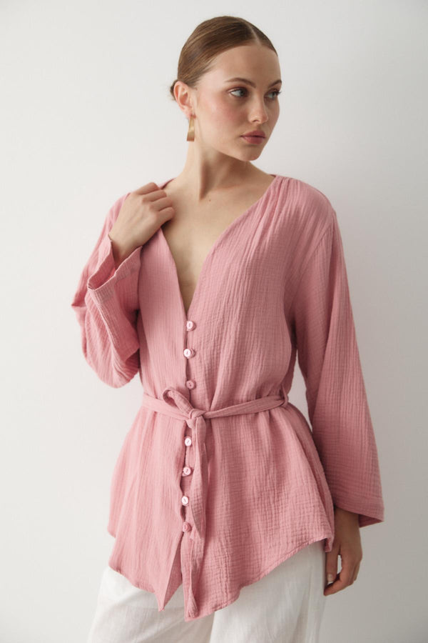 Pembe Çok Düğmeli Kimono