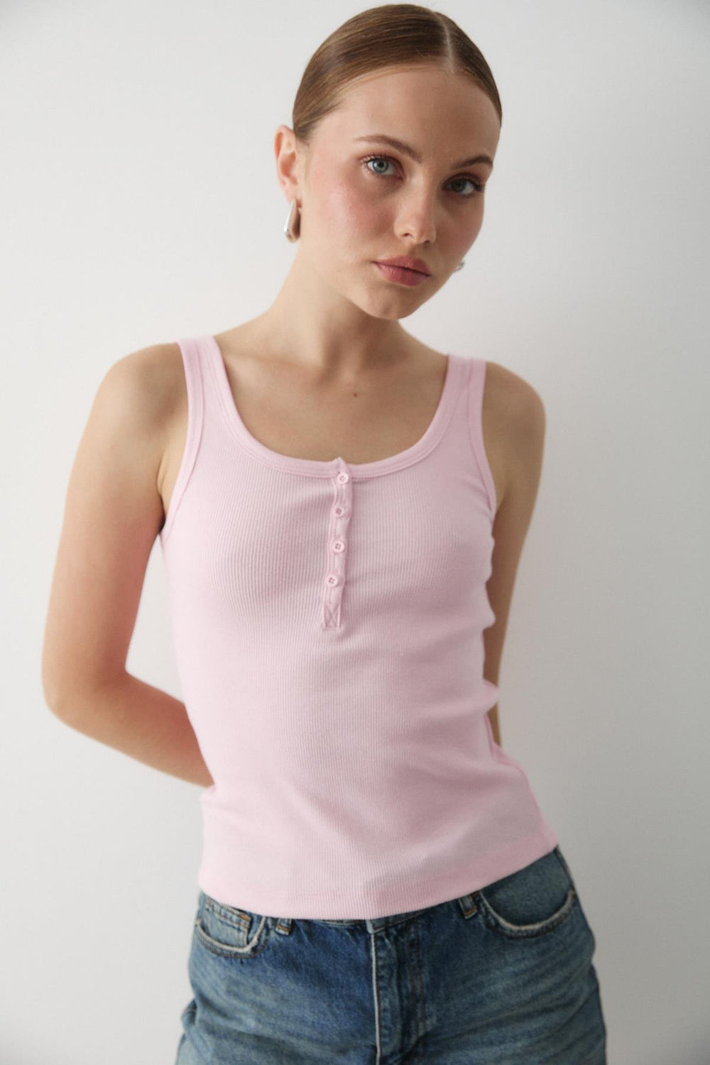 Pembe Önden Düğmeli Atlet