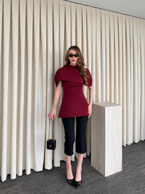 Bordo Pelerinli Straplez Bluz - 1101