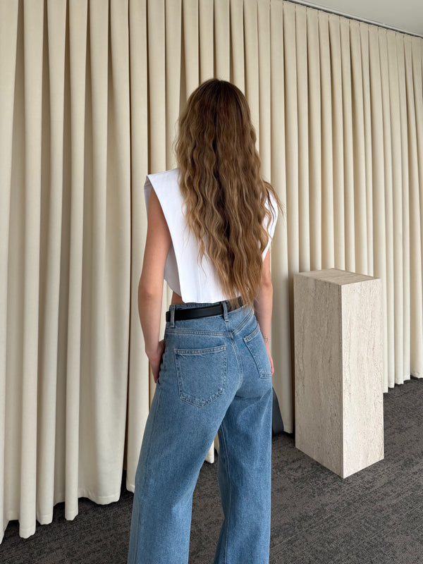 Ekru Poplin Crop Yelek - 8419