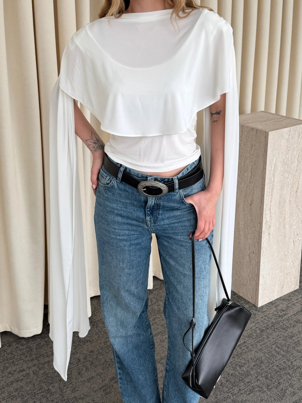 Beyaz Sandy Pelerinli Bluz - 1030