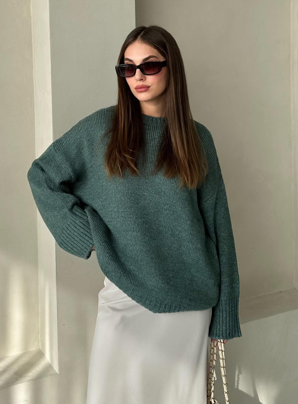 Petrol Yeşili Düz Basic Kalın Kazak