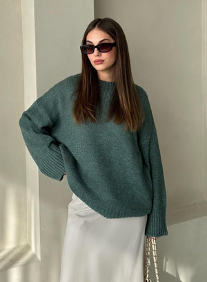 Petrol Yeşili Düz Basic Kalın Kazak