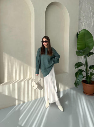 Petrol Yeşili Düz Basic Kalın Kazak