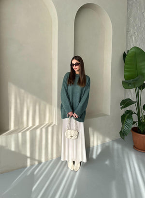 Petrol Yeşili Düz Basic Kalın Kazak