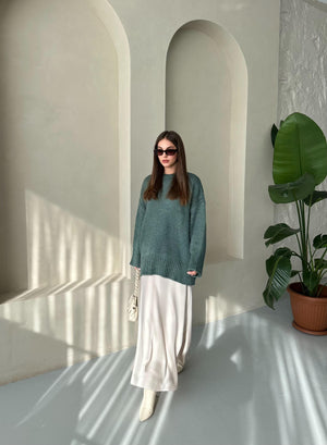 Petrol Yeşili Düz Basic Kalın Kazak