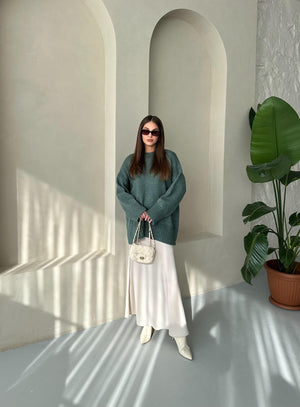 Petrol Yeşili Düz Basic Kalın Kazak