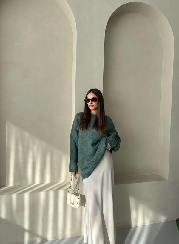 Petrol Yeşili Düz Basic Kalın Kazak