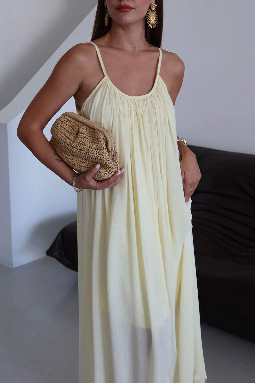 Sarı Askılı Rahat Kesim Elbise