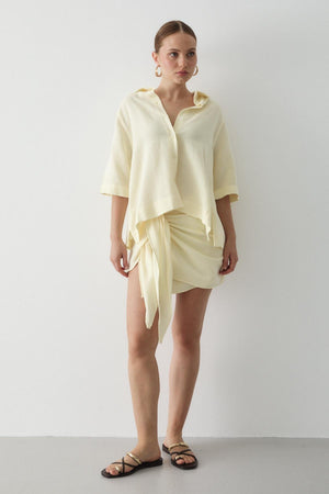 Sarı Bağlama Detaylı Etek Gömlek Takım