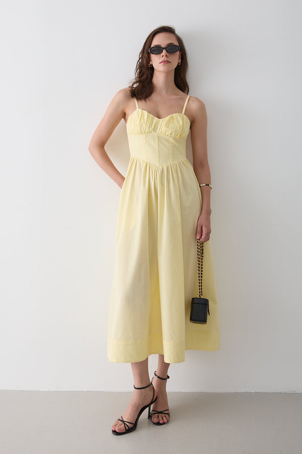 Sarı Bel Detaylı Poplin Elbise - 2001