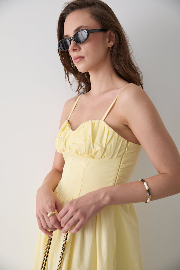 Sarı Bel Detaylı Poplin Elbise - 2001